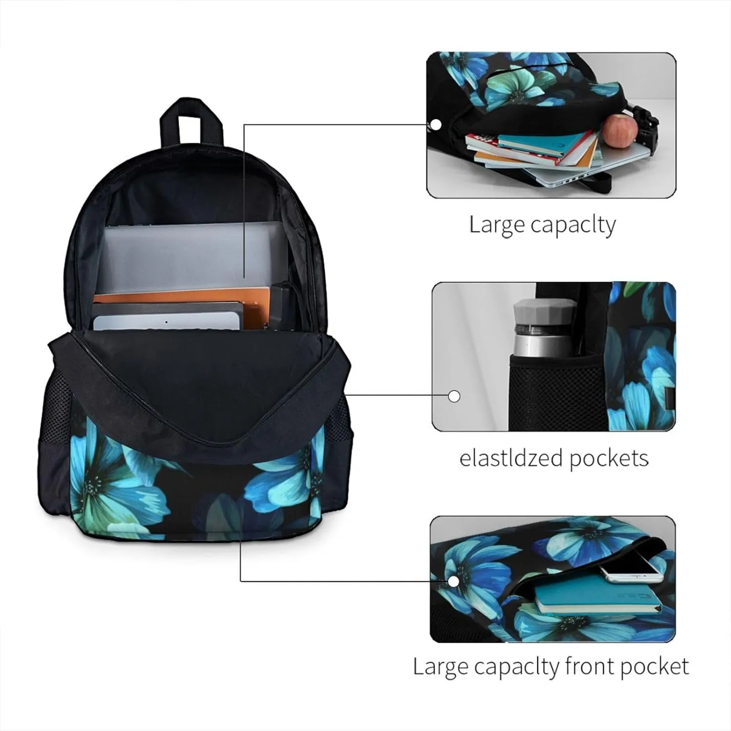 Blue Flower Print Storage Bag, Shoulder Bag, Leisure Bag, Large Capacity Leisure Travel Shoulder Bag