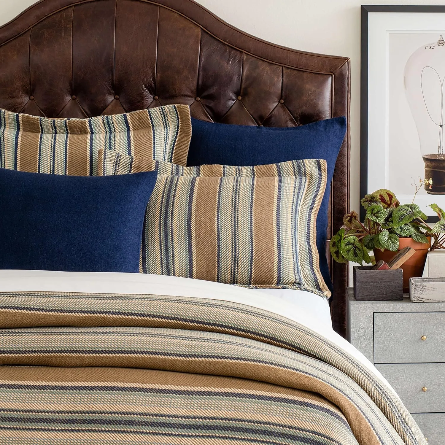 Blue Heron Blanket, King Size, Blue Stripe Pattern