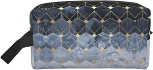 Blue Hexagons and Diamonds print Travel Toiletry Bag for Men,Shaving Kit with Large Capacity for Travel Accessories