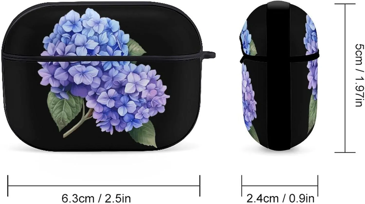 Blue Purple Hydrangea Flower Funny Hard Case Compatible with Airpods Pro Earbuds Headset Cover Protective Storage Bag for Men Women