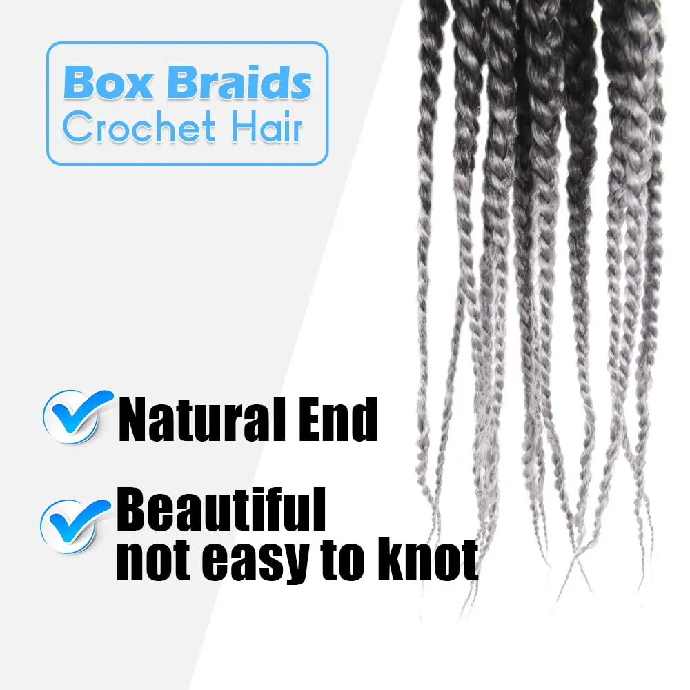 BOHOBABE Ombre Gray Box Braids Crochet Hair 8 Inch 8 Packs Short Prelooped Grey Crochet Box Braiding Hair (TGrey)