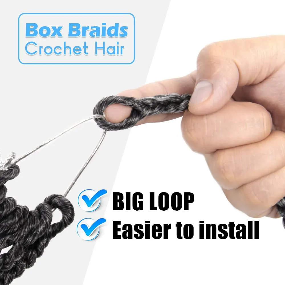 BOHOBABE Ombre Gray Box Braids Crochet Hair 8 Inch 8 Packs Short Prelooped Grey Crochet Box Braiding Hair (TGrey)