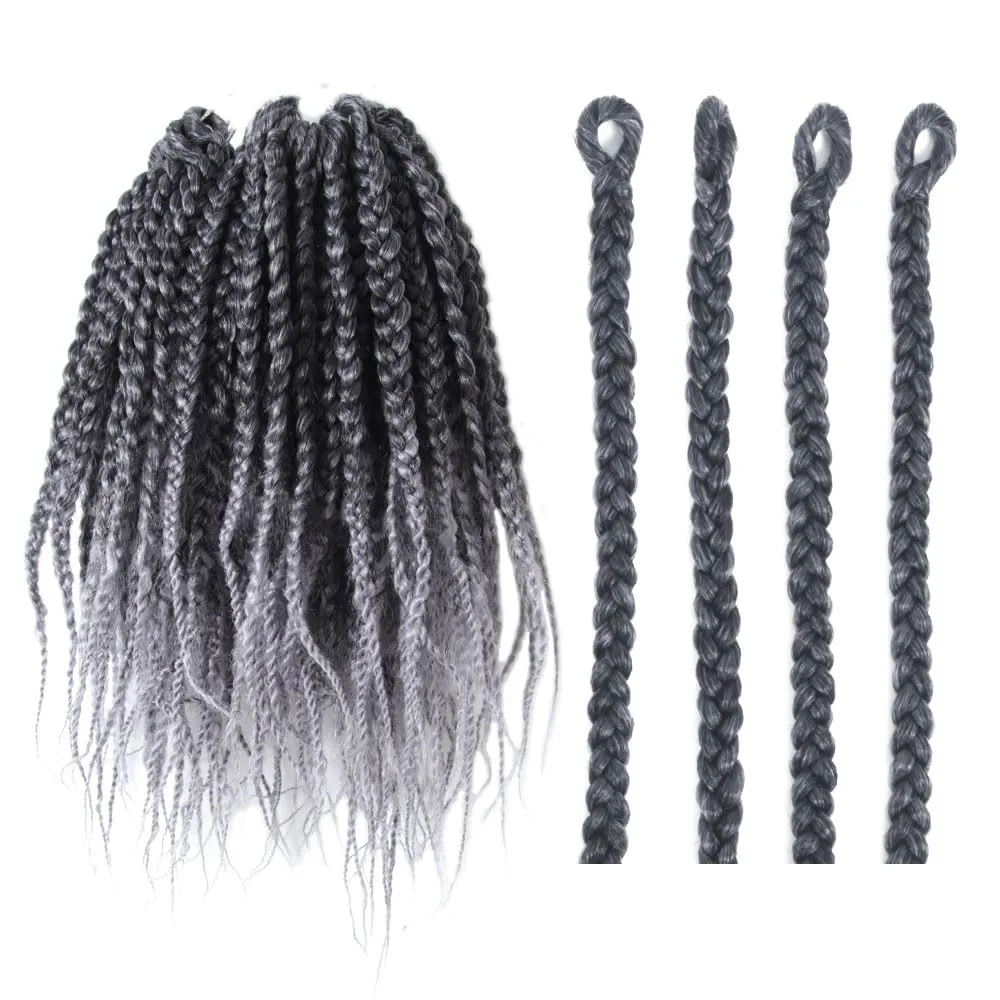 BOHOBABE Ombre Gray Box Braids Crochet Hair 8 Inch 8 Packs Short Prelooped Grey Crochet Box Braiding Hair (TGrey)