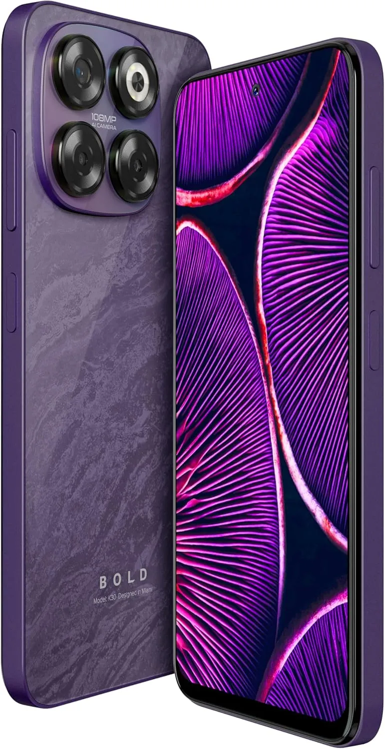 Bold K30 | 2025 | All-Day Battery | Unlocked | 6.7” HD  Infinity Dot Display | 256/6GB | Triple 108MP Camera | US Version | US Warranty | (Purple)