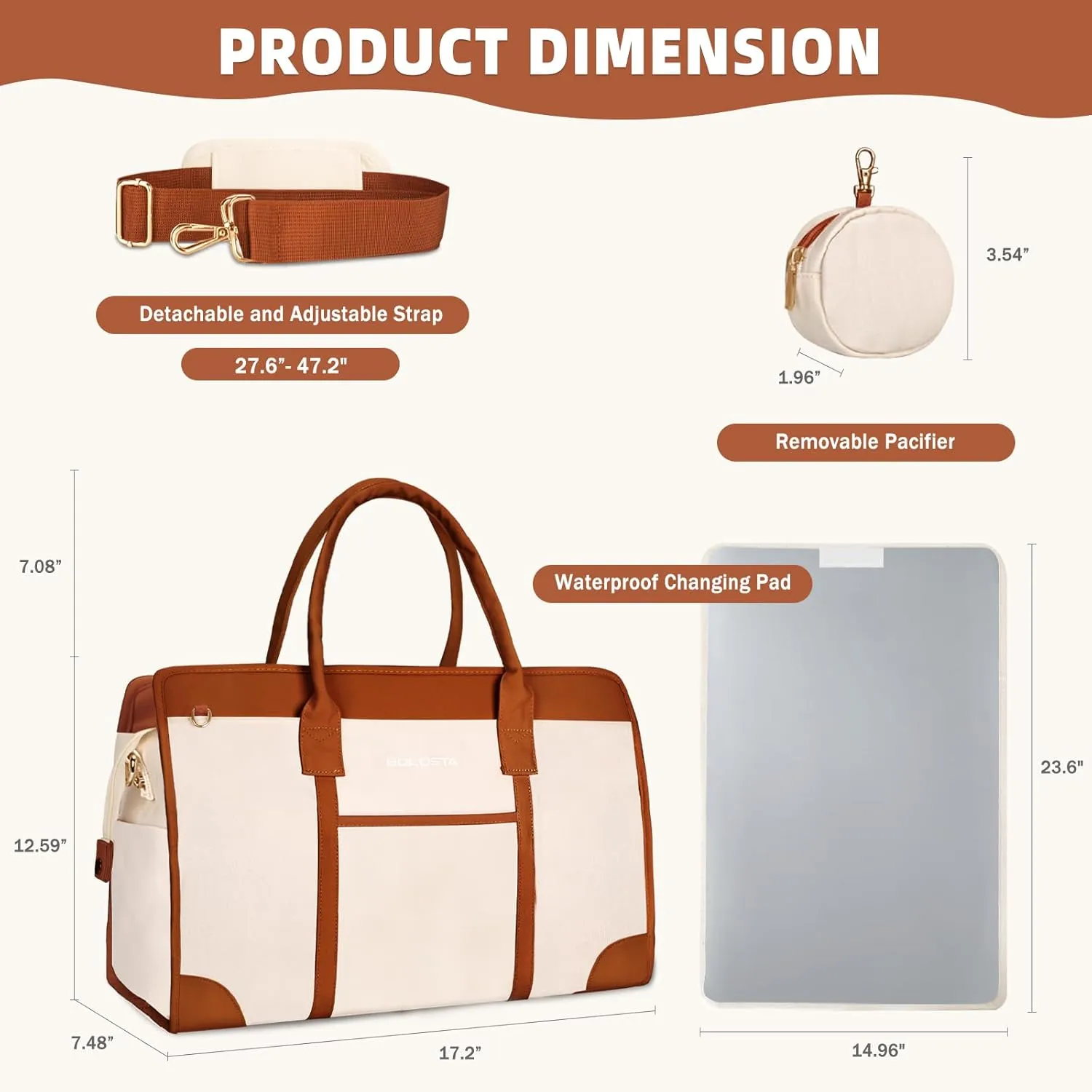 BOLOSTA Diaper Bag Tote for Women Diaper Bag with Changing Pad Hospital bag for labor and delivery Travel Maternity Bag