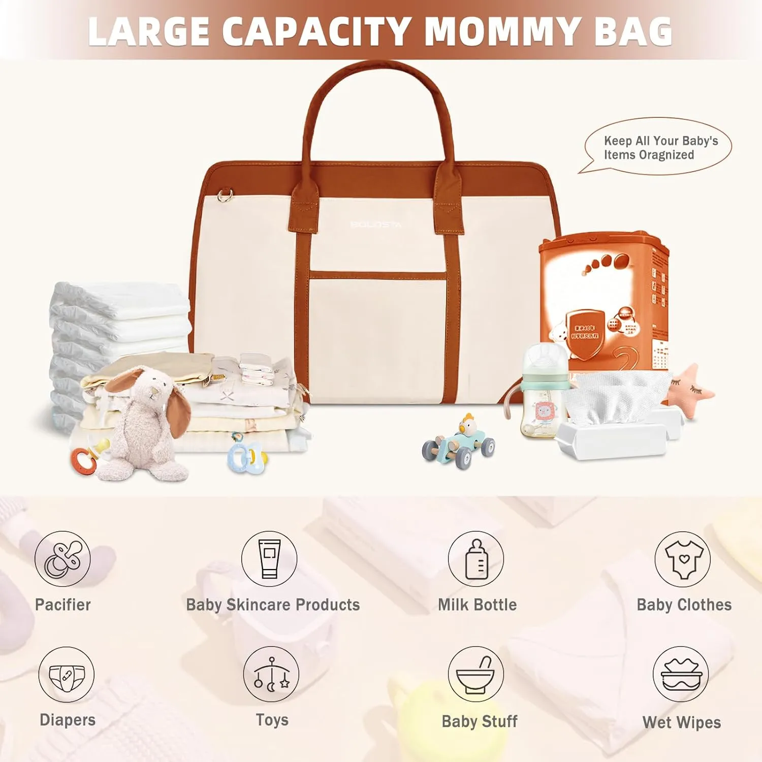 BOLOSTA Diaper Bag Tote for Women Diaper Bag with Changing Pad Hospital bag for labor and delivery Travel Maternity Bag