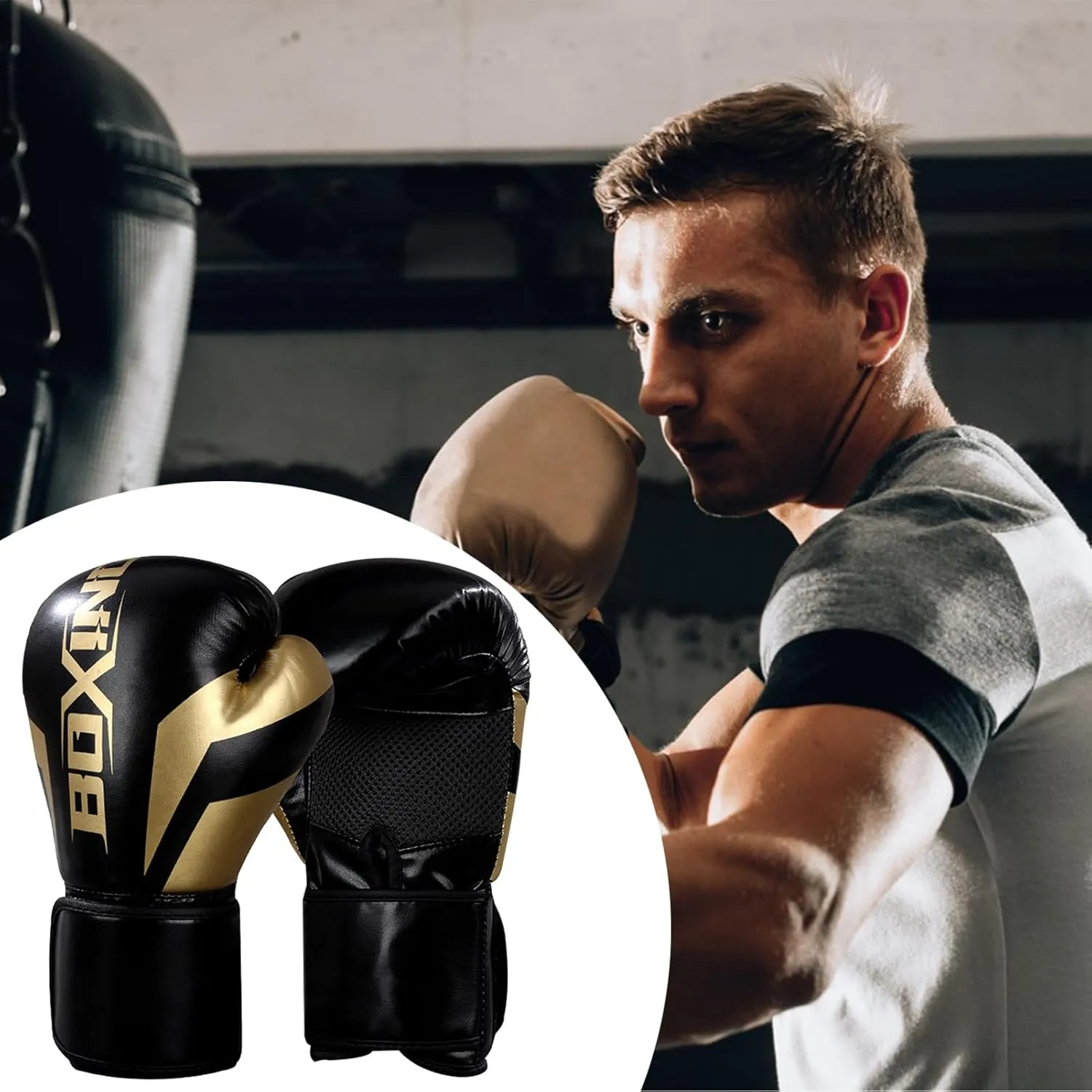 Boxing Gloves – Professional Gear, Training Gloves | Leather Punching Mitts, Ventilated Palm Design, Adjustable Wrist Straps for Boxing, Muay Thai, MMA, Kickboxing Workouts