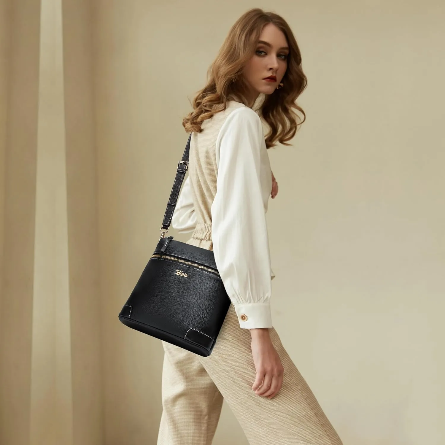 BOYATU Genuine Leather Crossbody Bag Women: Medium Leather Shoulder Purse - Trendy Handbag Travel Adjustable Strap