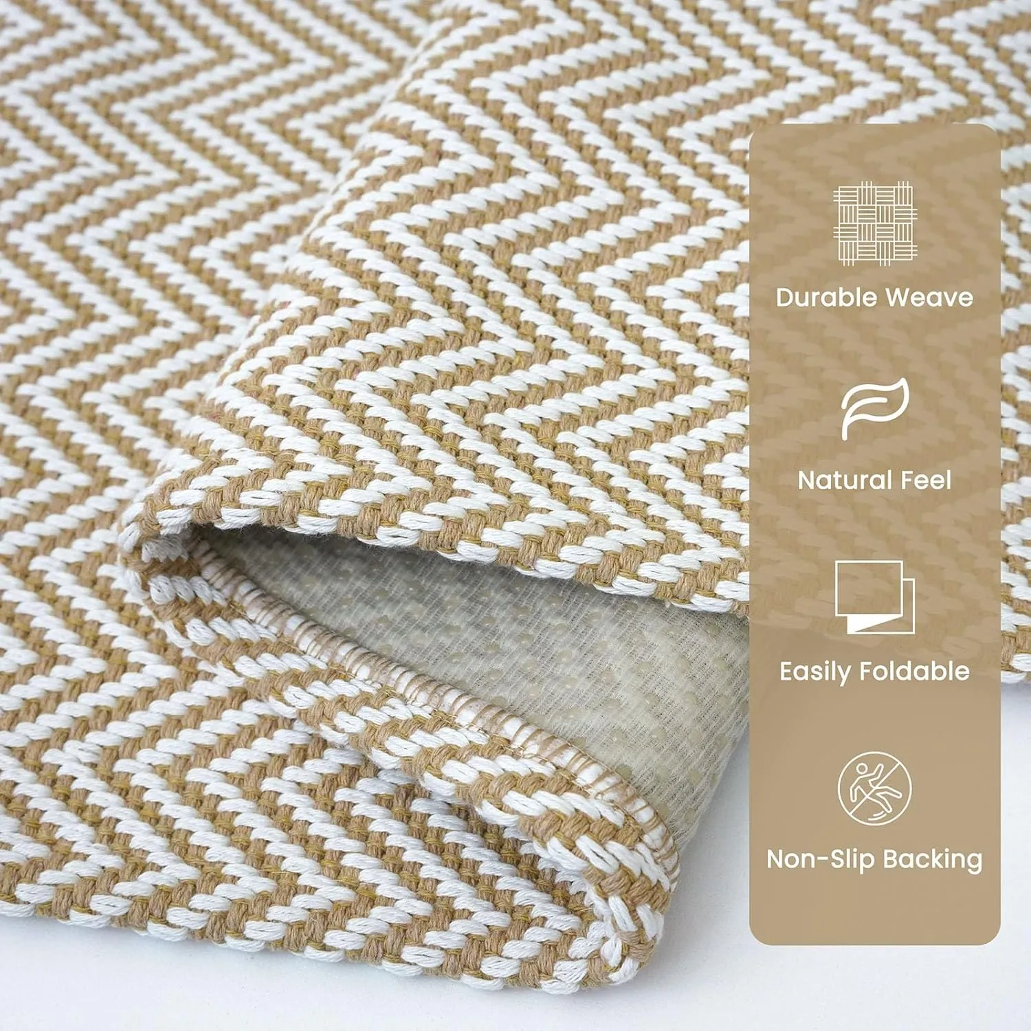 Braided Runner Rug 2x5 Ft Washable Runners for Hallways Kitchen Runner Rug with Rubber Backing Cotton Entryway Runner Indoor, Woven Floor Carpet for Hall Kitchen Bedroom, Beige/White