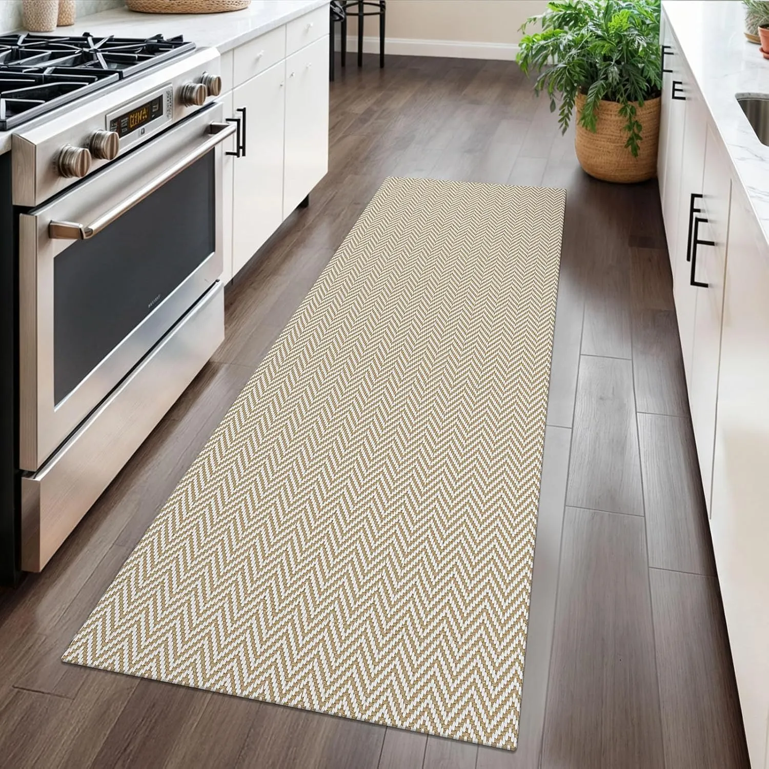 Braided Runner Rug 2x5 Ft Washable Runners for Hallways Kitchen Runner Rug with Rubber Backing Cotton Entryway Runner Indoor, Woven Floor Carpet for Hall Kitchen Bedroom, Beige/White