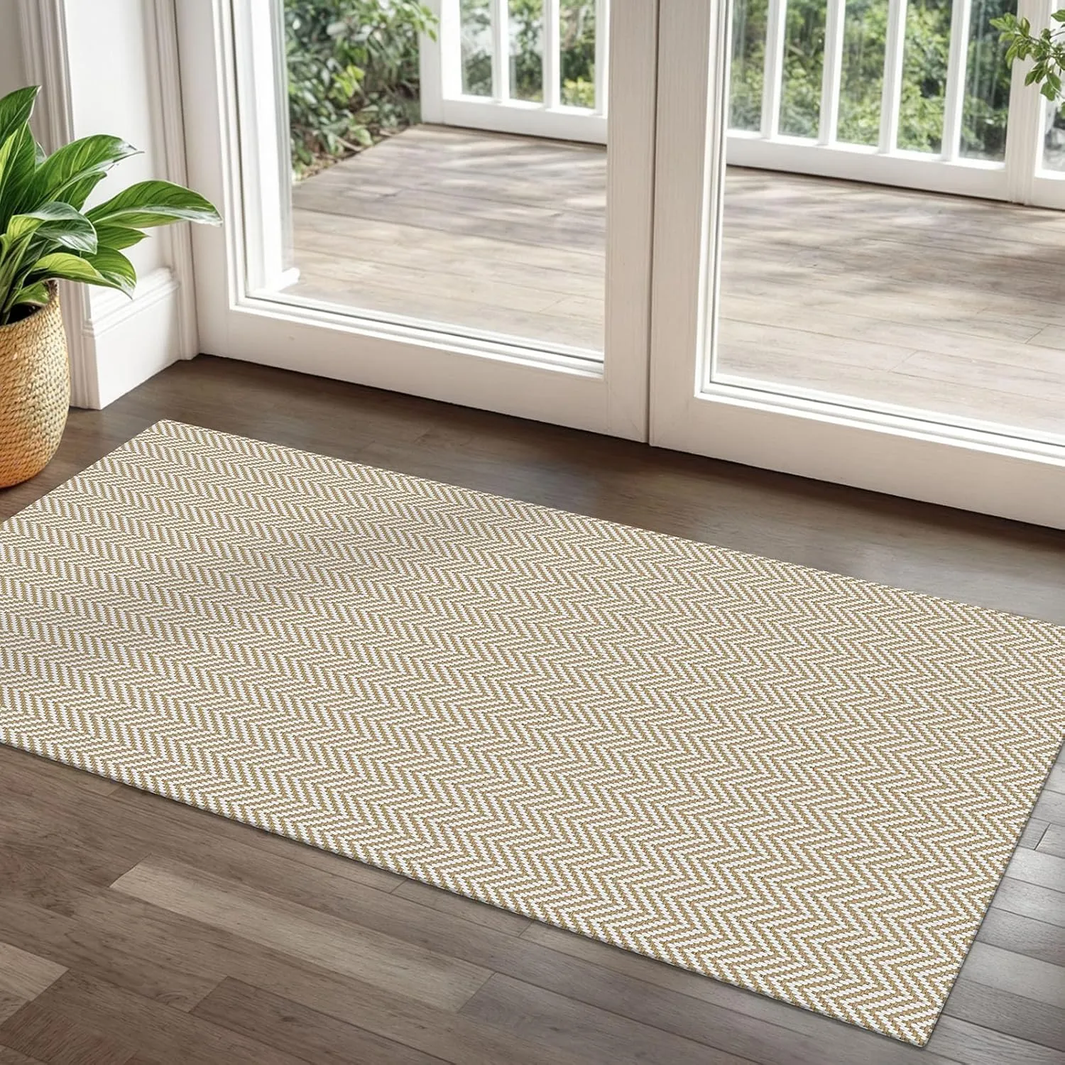 Braided Runner Rug 2x5 Ft Washable Runners for Hallways Kitchen Runner Rug with Rubber Backing Cotton Entryway Runner Indoor, Woven Floor Carpet for Hall Kitchen Bedroom, Beige/White