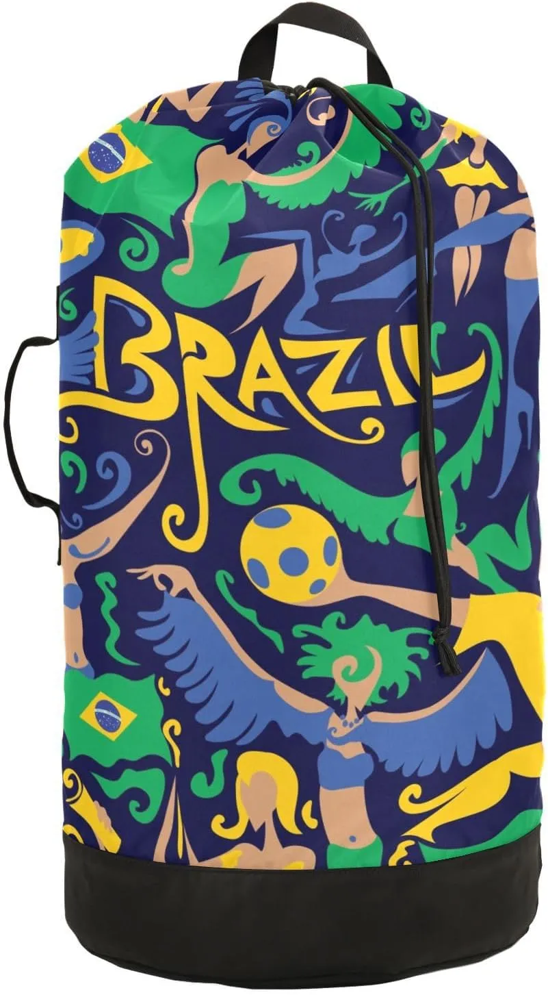 Brazil Carnival Laundry Bag with Shoulder Straps Large Capacity Dirty Clothes Bag for College Dorm Apartment
