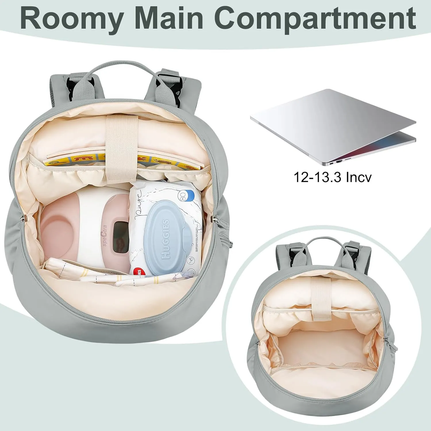 Breast Pump Backpack Fit for Spectra S1/S2 with Removable Cooler Compartment, Breast Pump Bag Fit Pump Accessories for Working & Nursing Moms, Breast Milk Cooler Bag for Travel and Family Use Grey