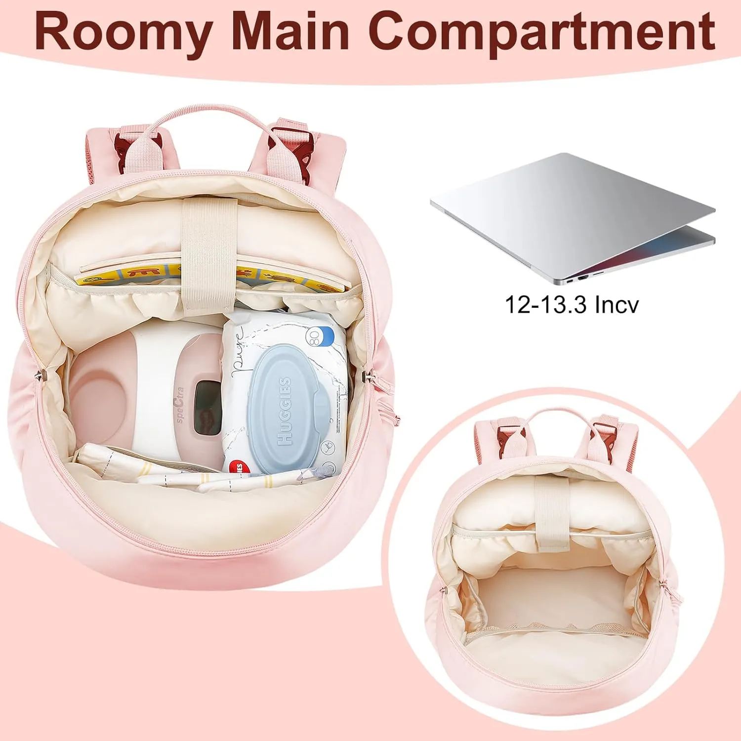 Breast Pump Backpack Fit for Spectra S1/S2 with Removable Cooler Compartment, Breast Pump Bag Fit Pump Accessories for Working & Nursing Moms, Breast Milk Cooler Bag for Travel and Family Use Pink