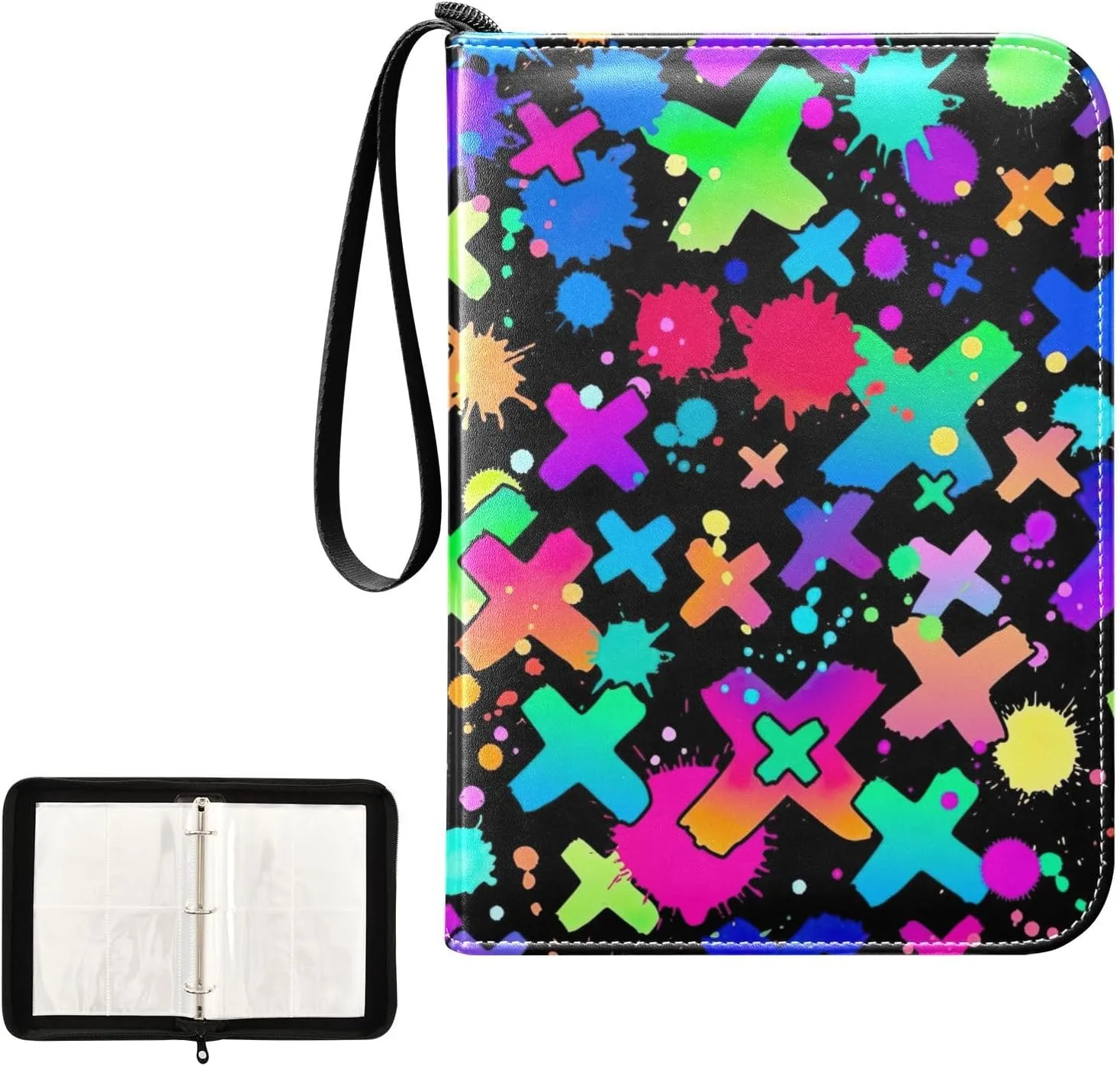Bright Colorful Crosses Paint Card Collecting Binder 4 Pocket Card Collectors Album Fits 400 Cards 4 Pocket Trading Card Binder