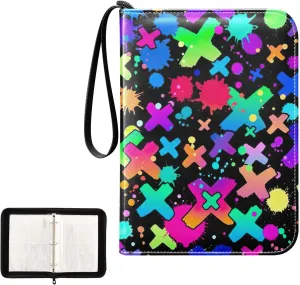 Bright Colorful Crosses Paint Card Collecting Binder 4 Pocket Card Collectors Album Fits 400 Cards 4 Pocket Trading Card Binder