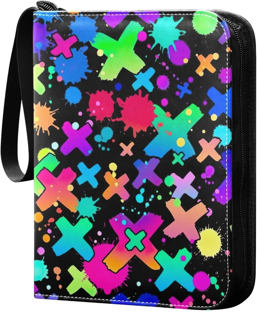 Bright Colorful Crosses Paint Card Collecting Binder 4 Pocket Card Collectors Album Fits 400 Cards 4 Pocket Trading Card Binder