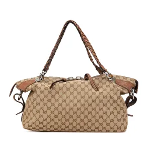 Brown Gucci Medium GG Canvas Bamboo Bar Tote