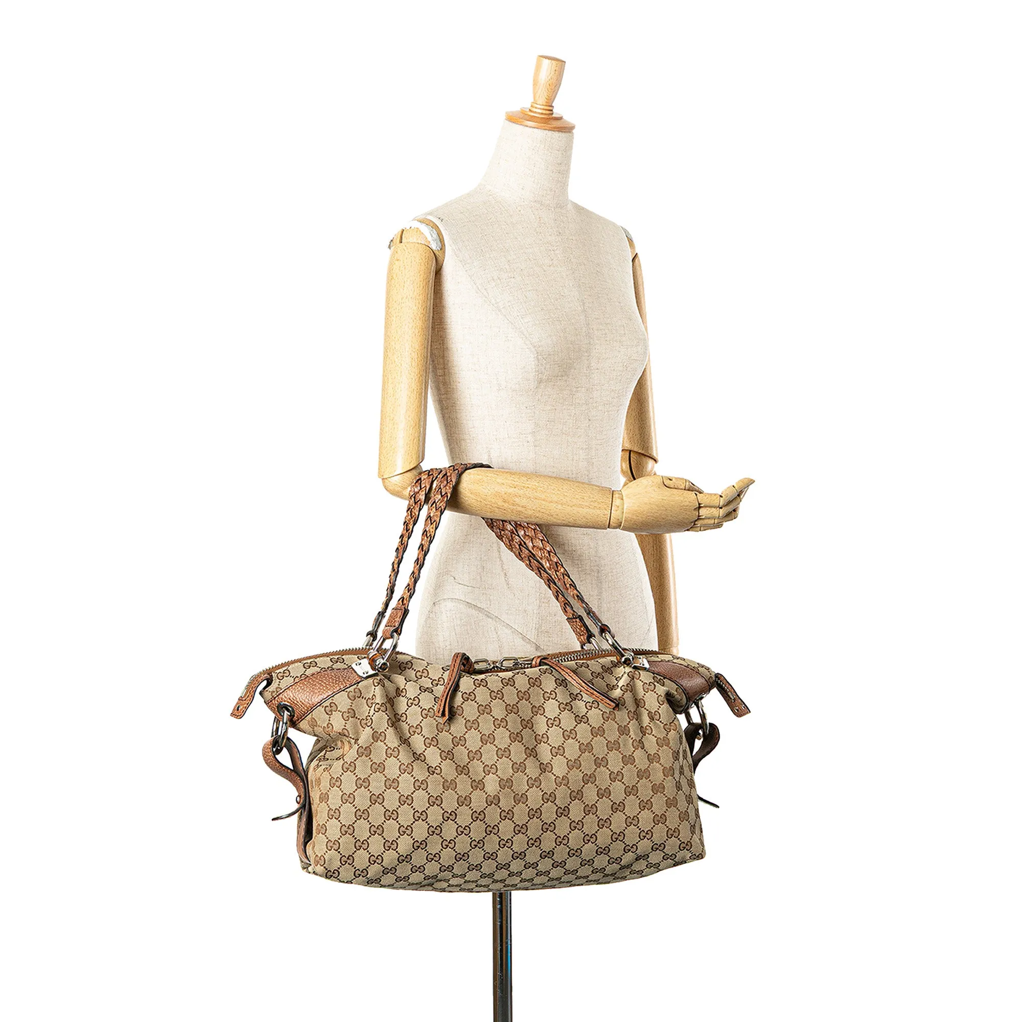 Brown Gucci Medium GG Canvas Bamboo Bar Tote