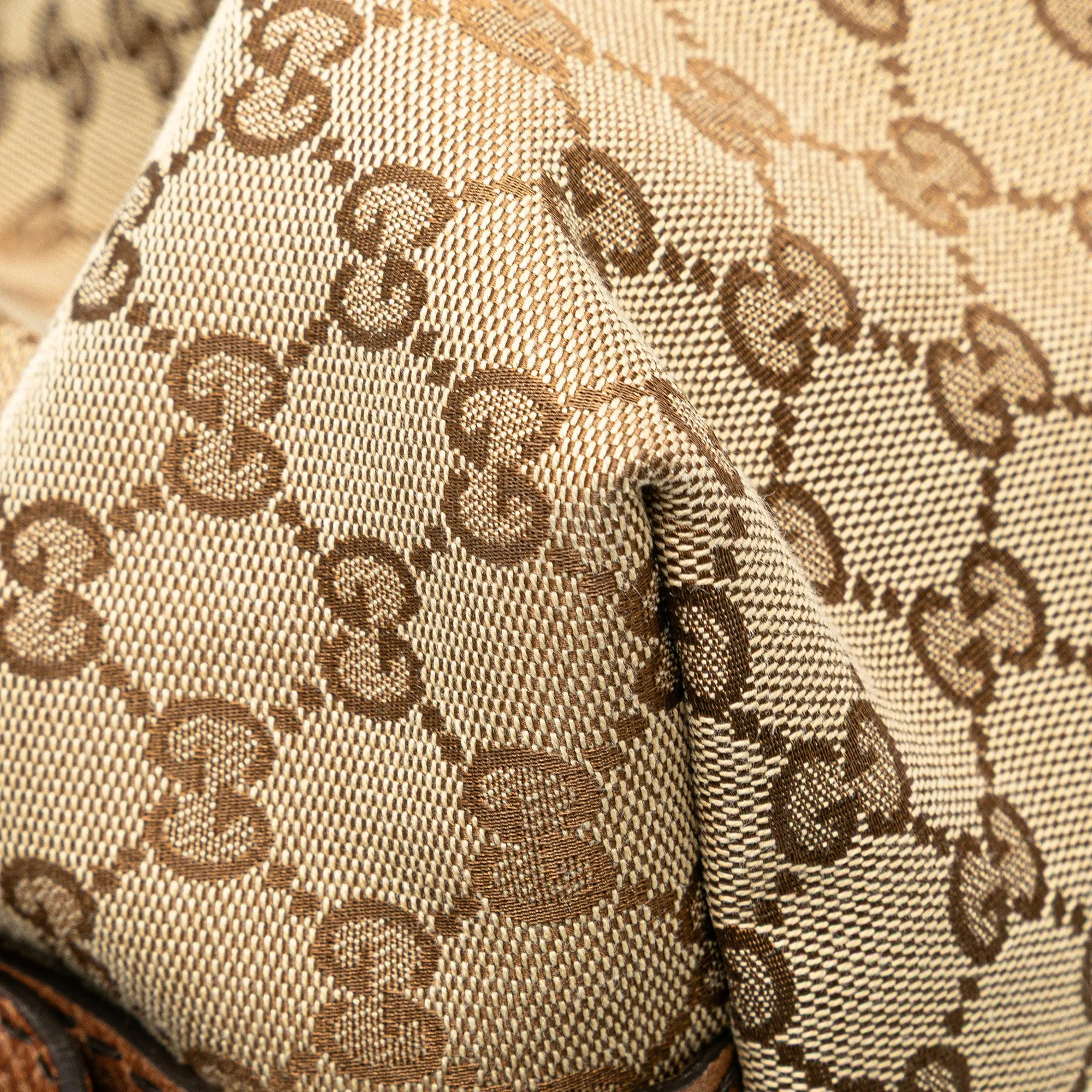 Brown Gucci Medium GG Canvas Bamboo Bar Tote