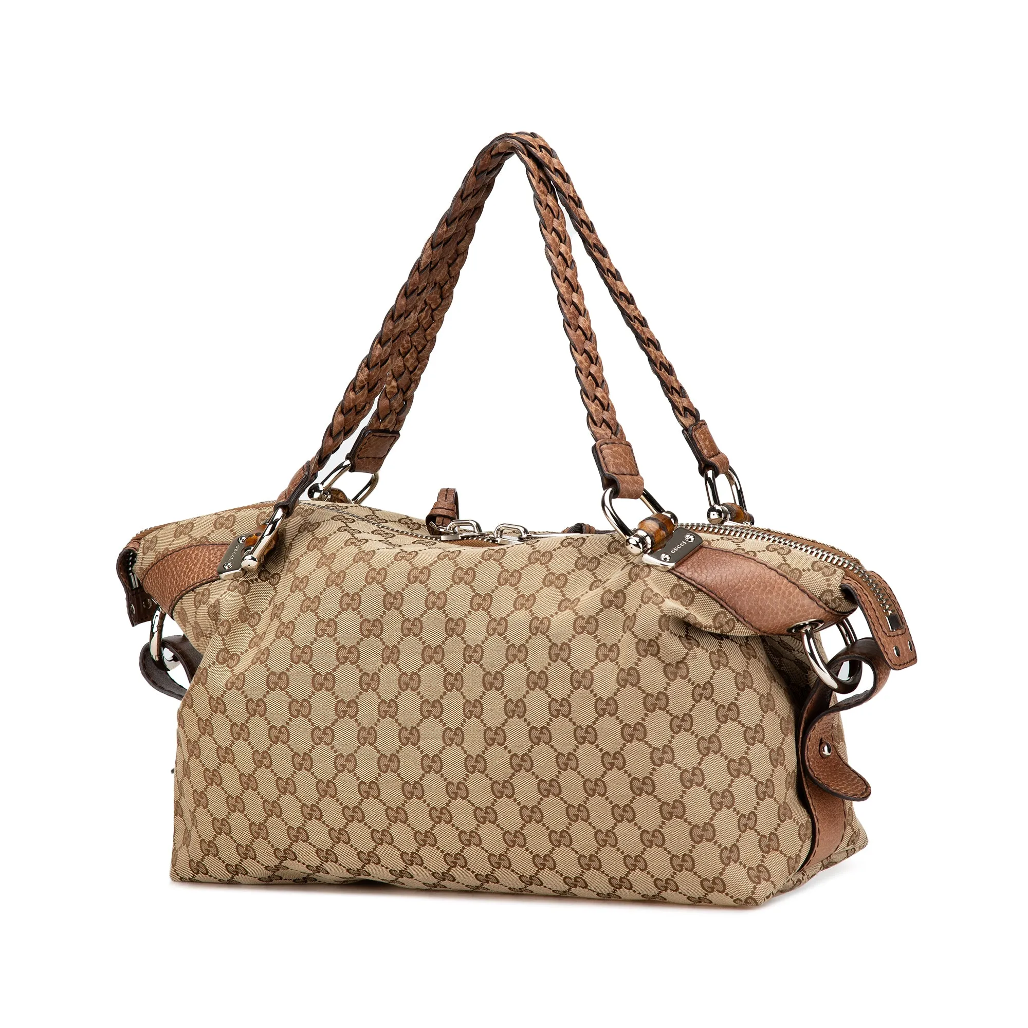 Brown Gucci Medium GG Canvas Bamboo Bar Tote