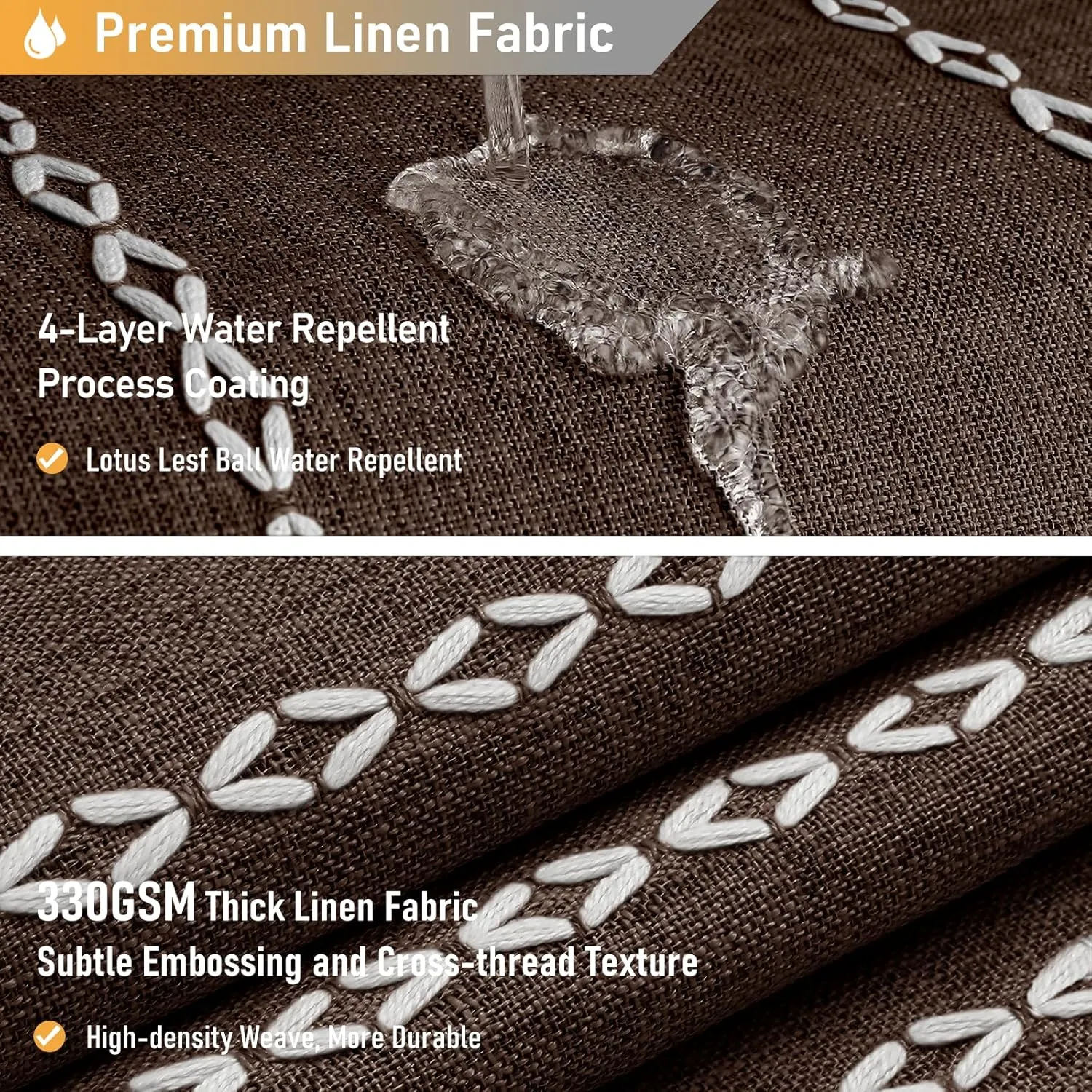 BTTN Boho Shower Curtain, Bohemian Linen Fabric Heavy Duty Striped Shower Curtains Set with Tassel, Water Repellent, Farmhouse Aesthetic Shower Curtain for Bathrooms with Hooks, 72"x72", Brown