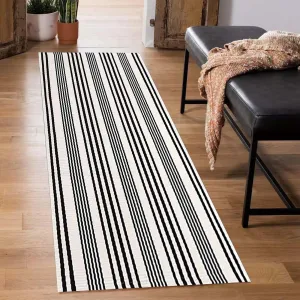 BUAGETUP Black and White Striped Hand-Woven Cotton Runner Rug 2x6ft Machine Washable Indoor Outdoor Doormat for Front Porch Entryway Rug