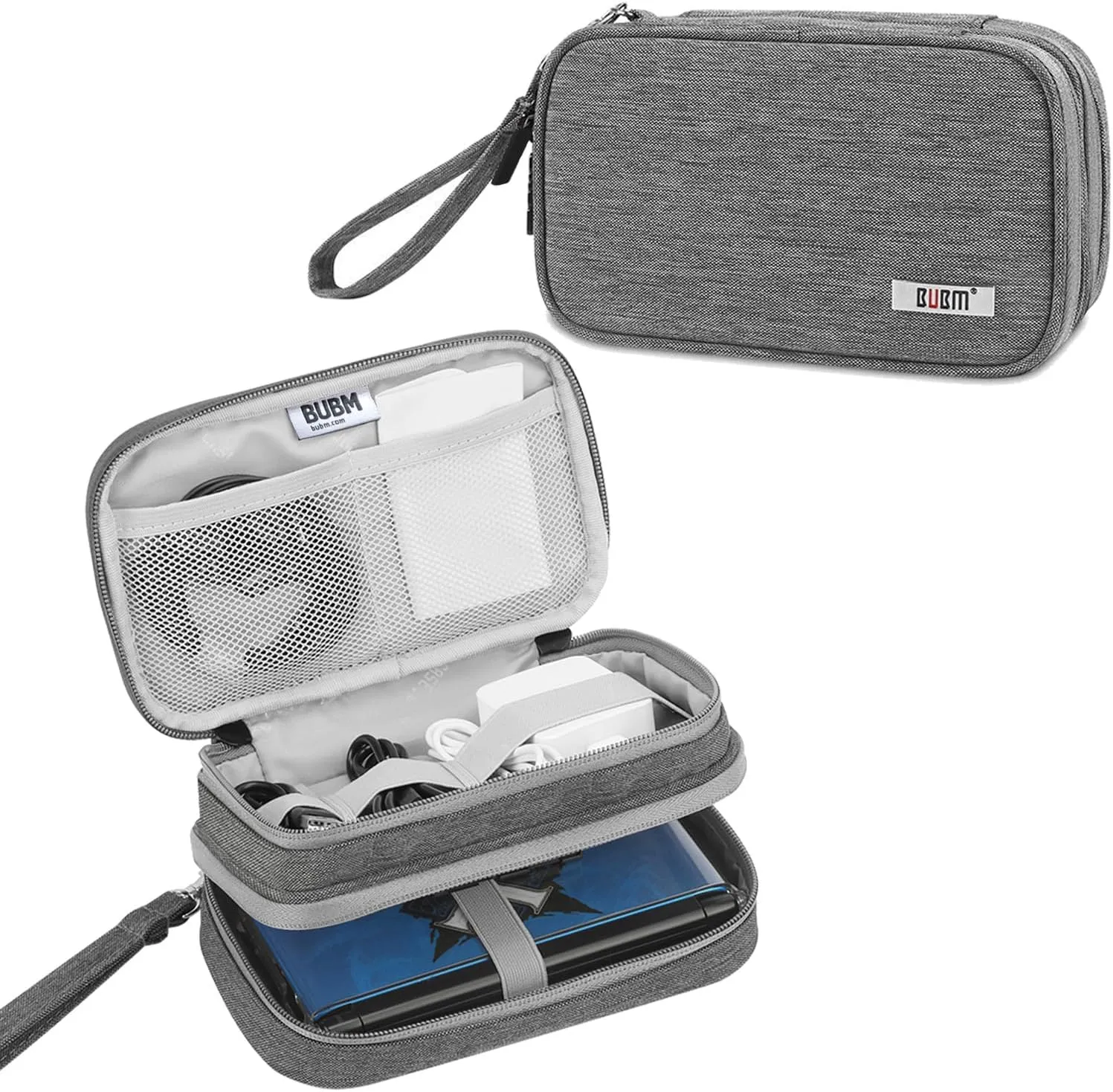 BUBM Double Compartment Storage Case Compatible with 3DS/3DS XL/New 2DS XL and Accessories, Protective Carrying Bag, Portable Travel Organizer Case,Gray