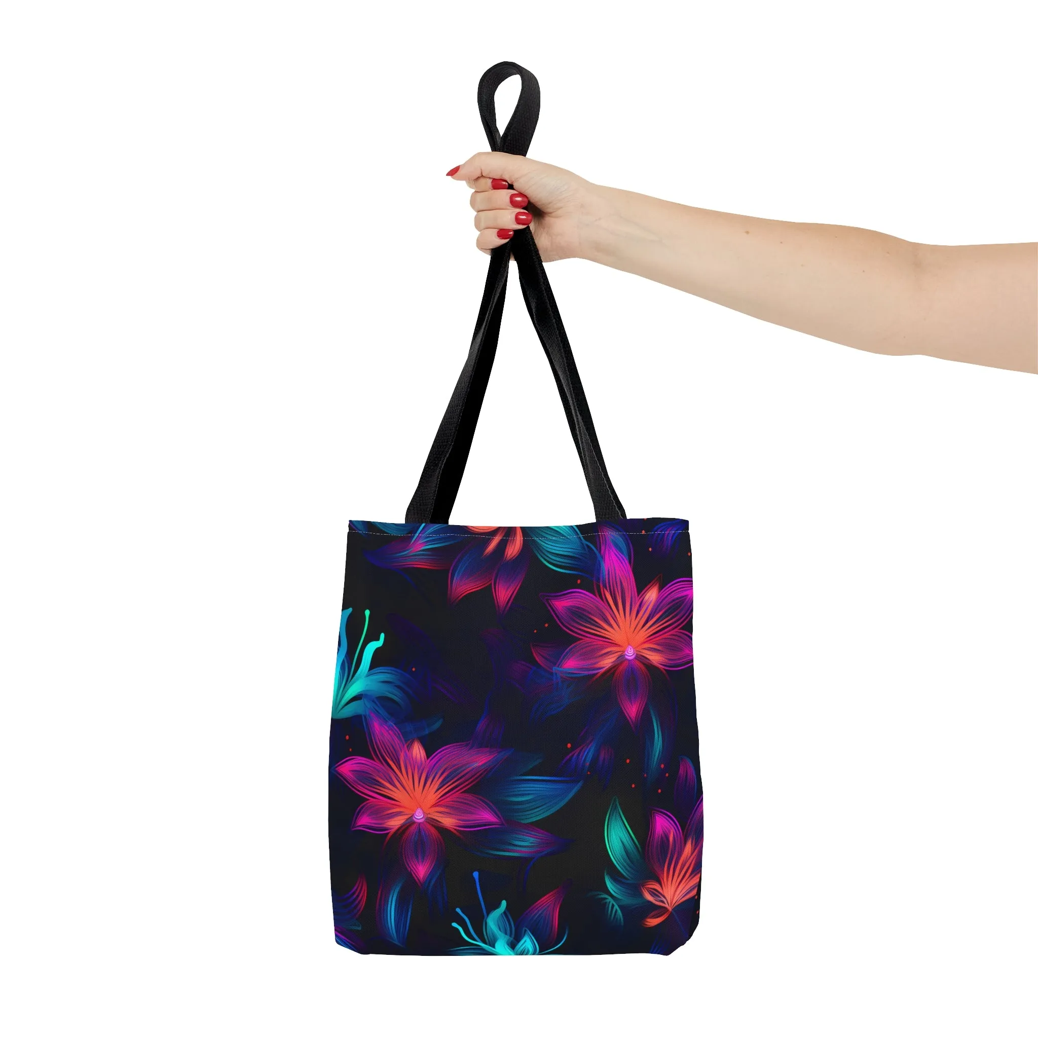 Burst of Neon Blossoms All Over Print Tote Bag