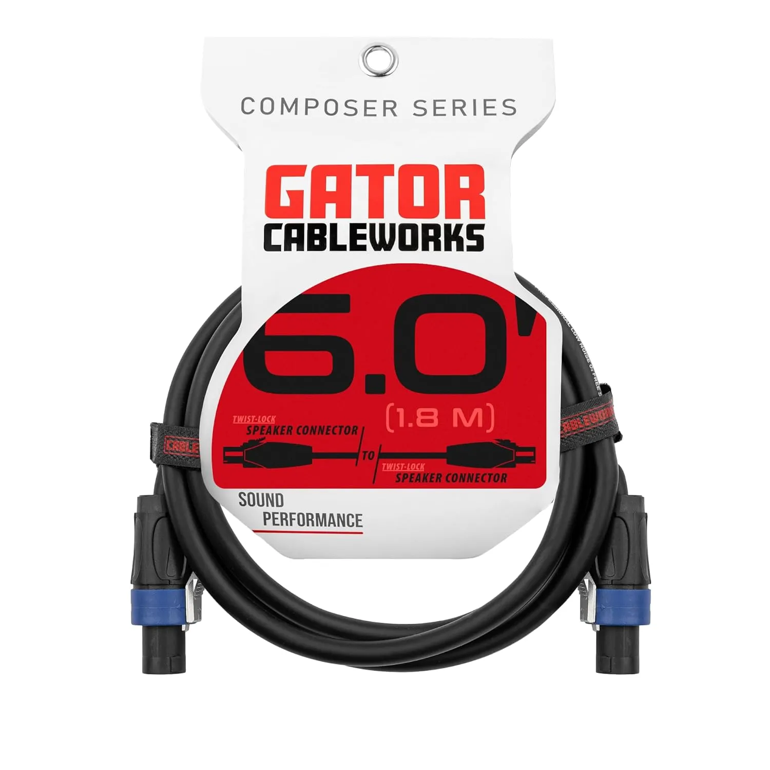 By Gator Cases Composer Series Deluxe 6 Foot Twist Lock Connector to Twist Lock Connector Speaker Cable, (GCWC-SPK-06-2TL)