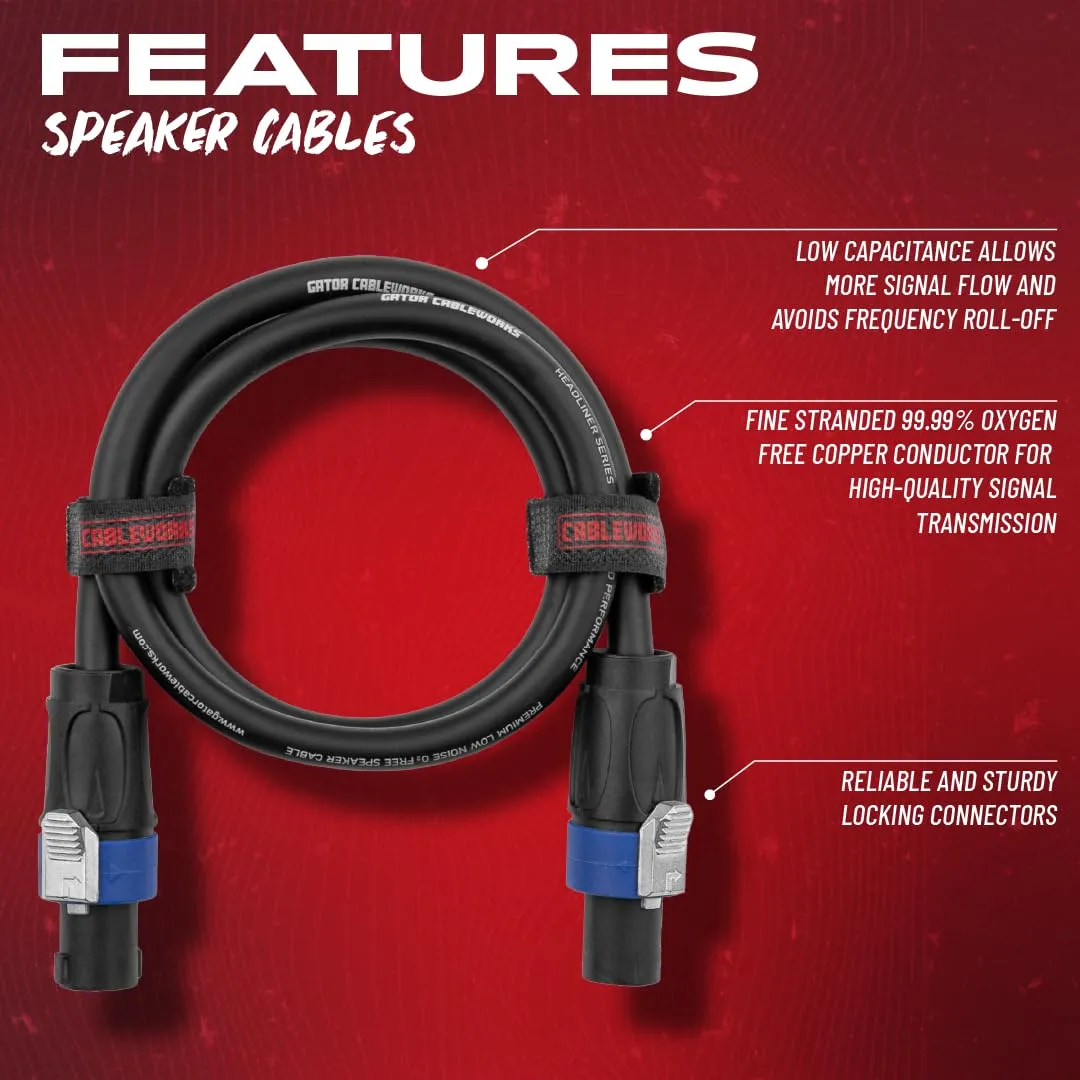 By Gator Cases Composer Series Deluxe 6 Foot Twist Lock Connector to Twist Lock Connector Speaker Cable, (GCWC-SPK-06-2TL)