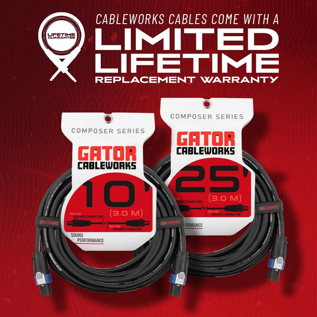 By Gator Cases Composer Series Deluxe 6 Foot Twist Lock Connector to Twist Lock Connector Speaker Cable, (GCWC-SPK-06-2TL)