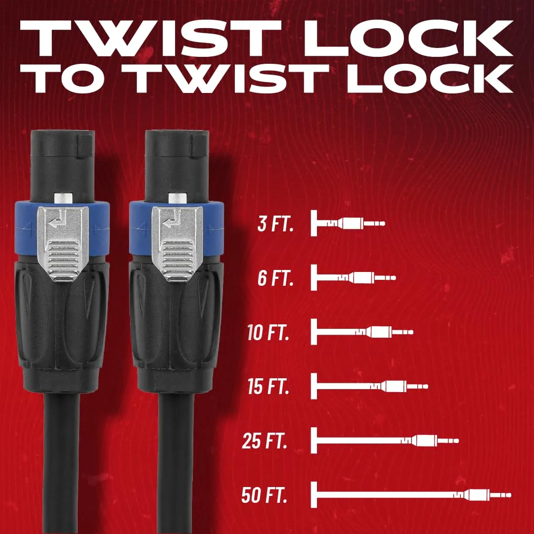 By Gator Cases Composer Series Deluxe 6 Foot Twist Lock Connector to Twist Lock Connector Speaker Cable, (GCWC-SPK-06-2TL)