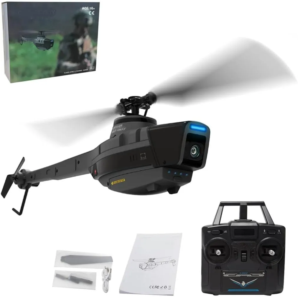 C128 RC Helicopter with 1080P Camera, 2.4G Scout Drone Vehicle Reconnaissance Military Aircraft Helicopter Model Without Aileron Remote Control Airplane for Adult