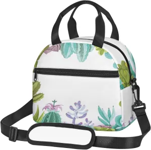 Cactus,Lunch Box for Women,Plants Different Types Gardening,Insulated Lunch Bag Women with Adjustable Shoulder Strap,Cute Lunch Tote Bag for Work,Picnic,Camping,Green