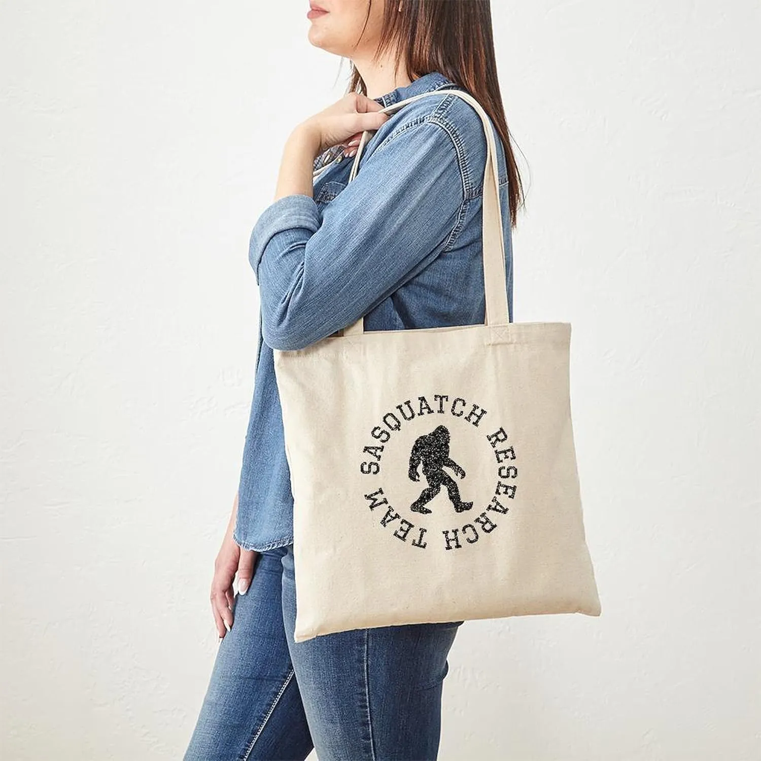 CafePress Sasquatch Research Team (Distressed) Tote Bag Reusable Natural Beige Canvas Shopping Bag