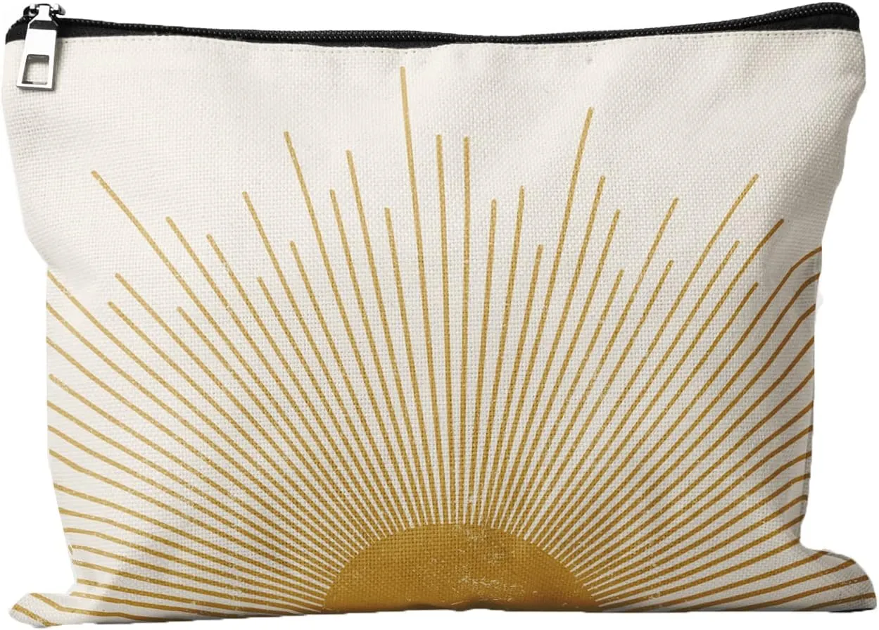 Cafl Sun Sunshine Makeup Bag Beige Boho Cosmetic Bag Zipper Travel Toiletry Bag Makeup Organizer Large Cosmetic Pouch for Woman <10×8Inch>