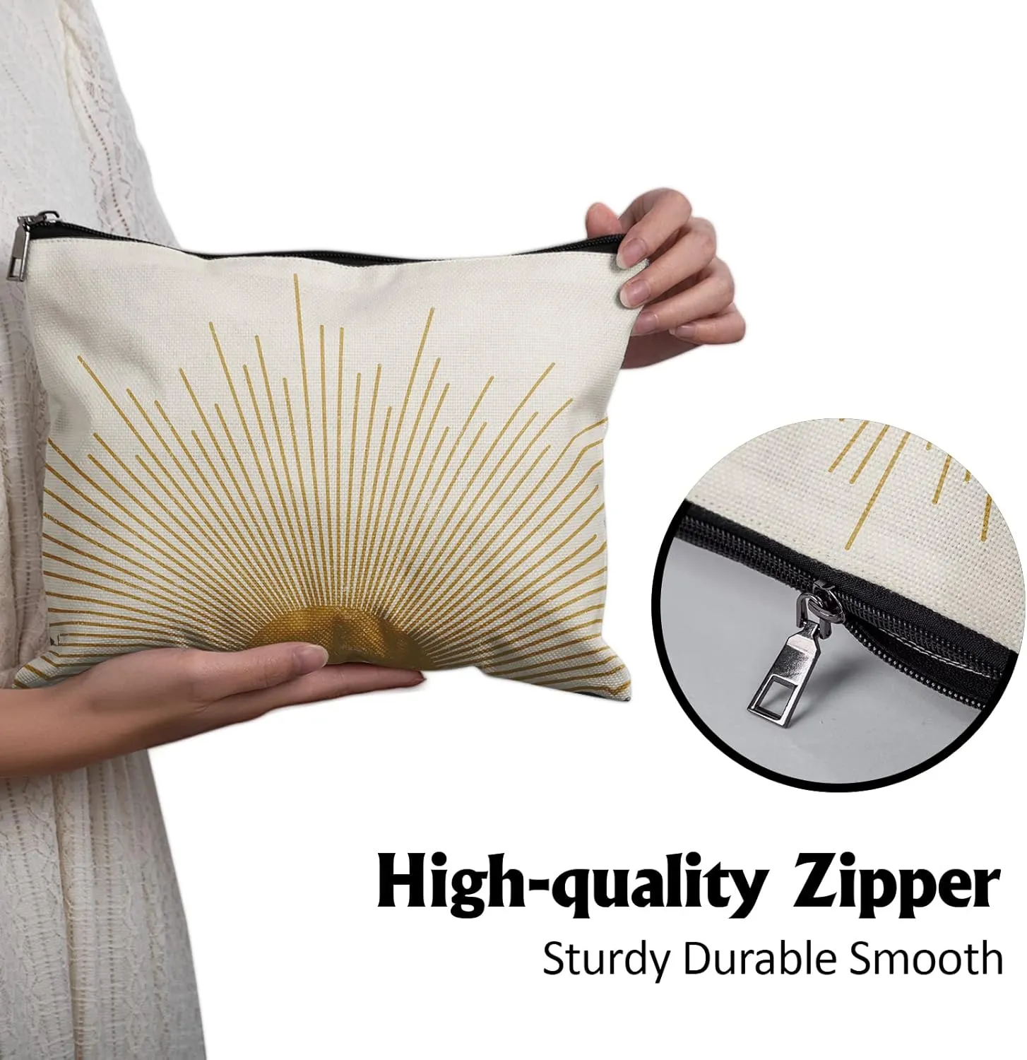 Cafl Sun Sunshine Makeup Bag Beige Boho Cosmetic Bag Zipper Travel Toiletry Bag Makeup Organizer Large Cosmetic Pouch for Woman <10×8Inch>