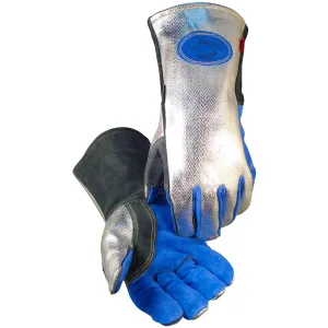 Caiman Premium Split Cowhide MIG/Stick Welding Gloves, Aluminized Rayon Back, Wool Lining, Kevlar, Kontour, Silver/Blue, Large (1524)