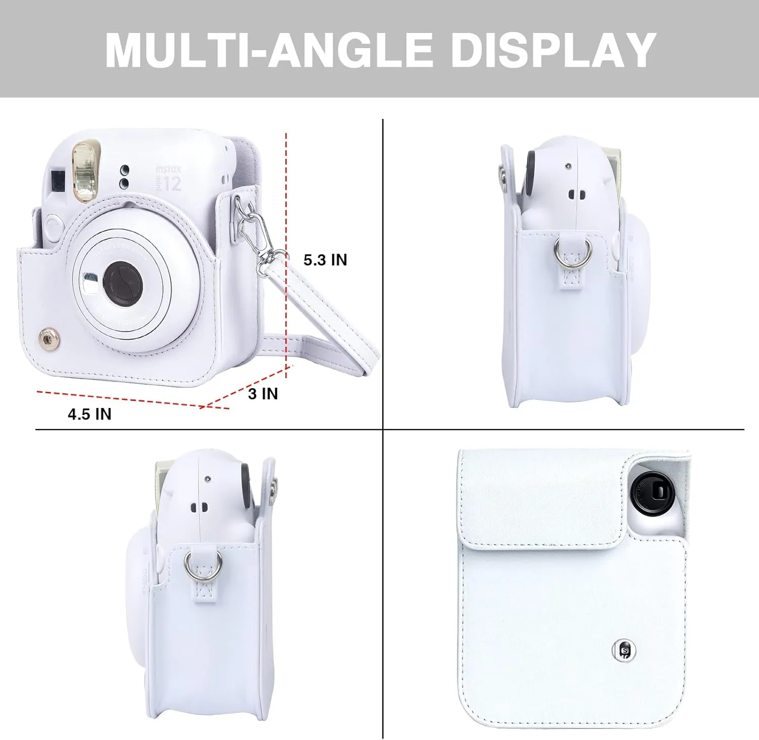 CAIYOULE Protective Camera Case for Instax Mini 12 Instant Camera for Fuji Mini 12 Case PU Leather Carrying Bag with Adjustable Shoulder Strap & 64 Pockets Photo Album - Clay White