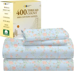 California Design Den California King Sheet Sets - 400 Thread Count Sateen, Natural 100% Cotton Sheets Set Deep Pocket Cooling and Durable Bedding - Antique Rose