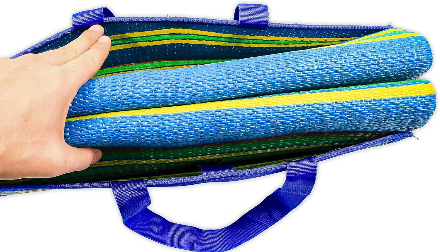 Camco Handy Mat with Strap, Perfect for Picnics, Beaches, RV and Outings, Weather-Proof and Resistant (Blue/Green - 60" x 78") - 42805