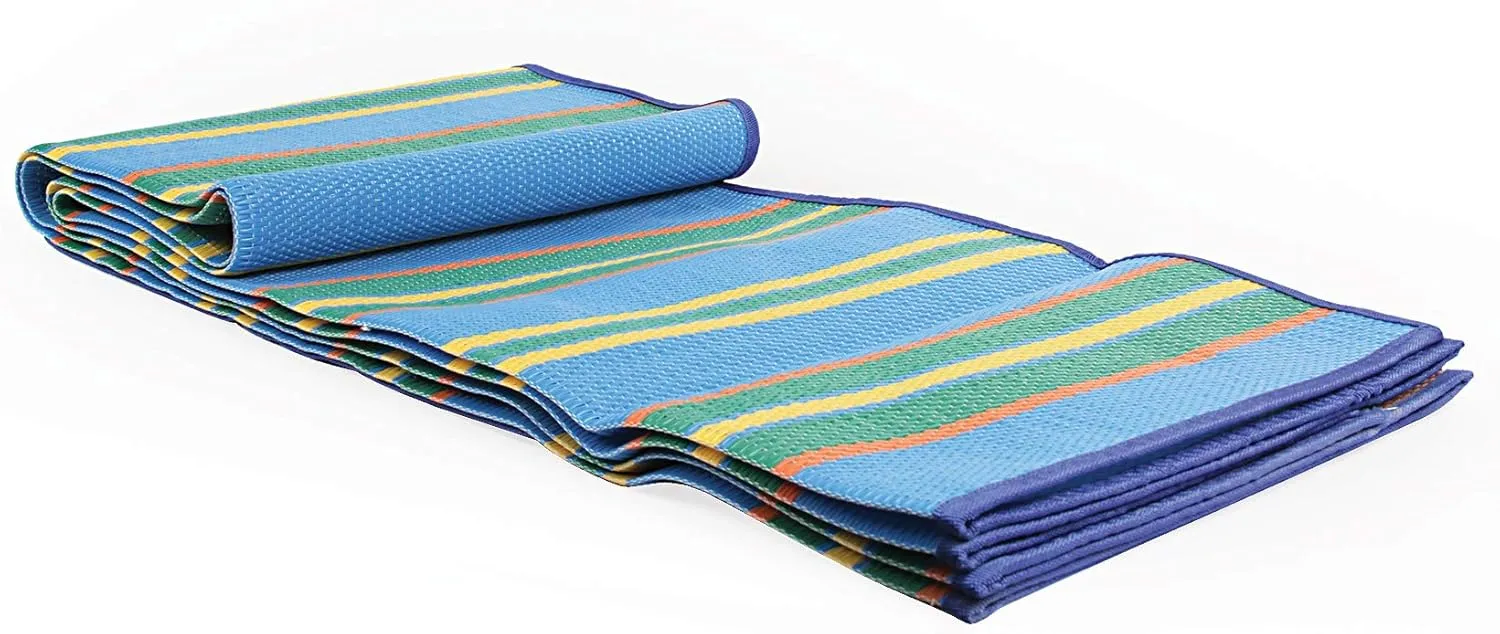 Camco Handy Mat with Strap, Perfect for Picnics, Beaches, RV and Outings, Weather-Proof and Resistant (Blue/Green - 60" x 78") - 42805