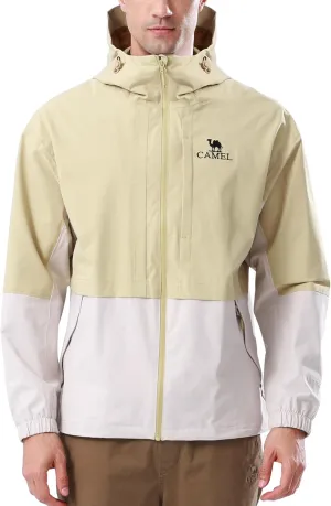 CAMEL Men's Rain Jacket - Lightweight Waterproof Windbreaker Softshell Jacket for Hiking and Travel with Hood