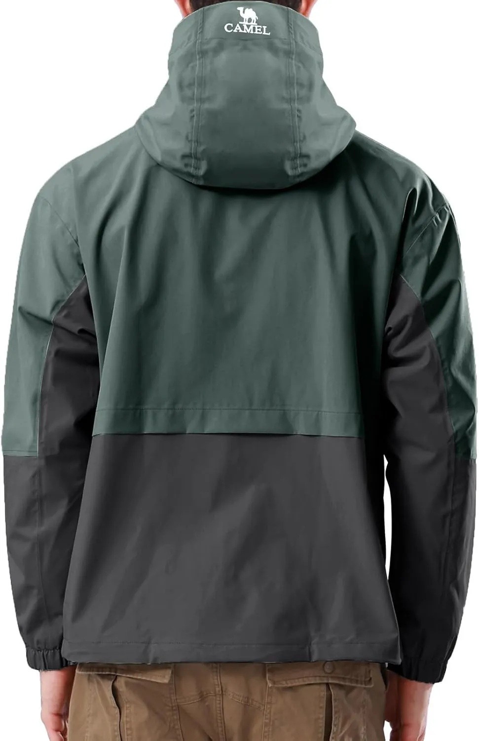 CAMEL Men's Rain Jacket - Lightweight Waterproof Windbreaker Softshell Jacket for Hiking and Travel with Hood