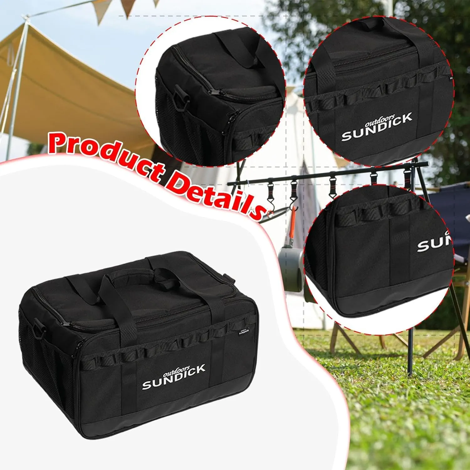 Camping Carrying Bag Shoulder Bag 36 L Capacity Anti Collision Gas Tank Organizer Cooker Barbecue Handbag for Garden Cookware, Black