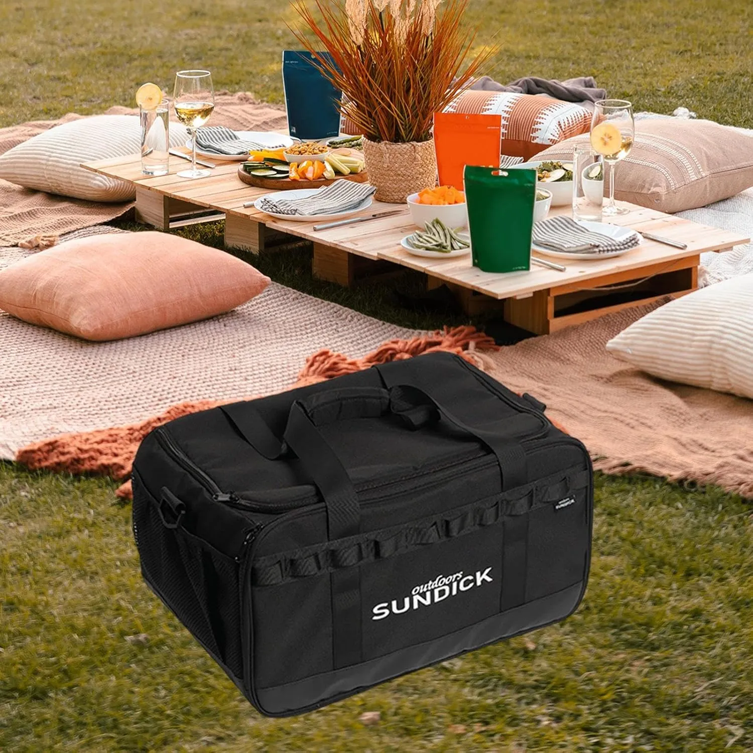 Camping Carrying Bag Shoulder Bag 36 L Capacity Anti Collision Gas Tank Organizer Cooker Barbecue Handbag for Garden Cookware, Black