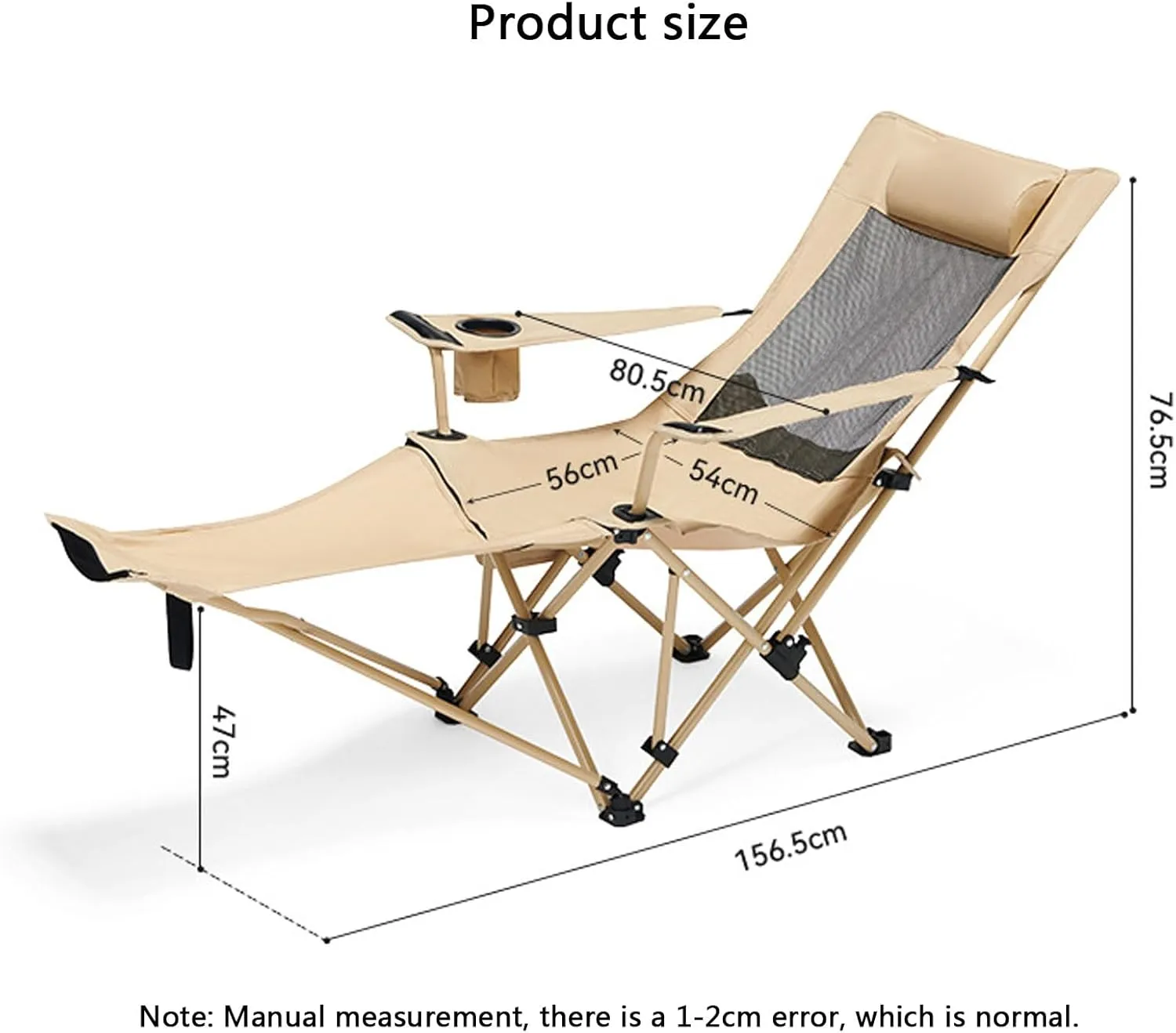 Camping Chair Portable Folding Mesh Recliner with Removable Footrest Headrest 265lbs Weight Capacity with Carry Bag-Black