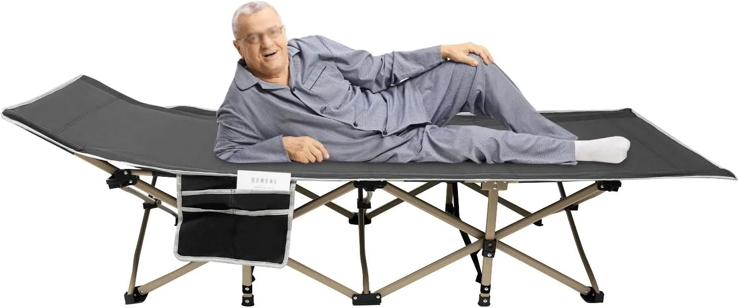 Camping Cot, Portable Foldable Outdoor Bed for Adults Kids, Outdoor Lightweight Camping Bed Support 617 lbs, Large Outdoor Foldable Travel Cots for Camping Beach Home Nap (Gary)