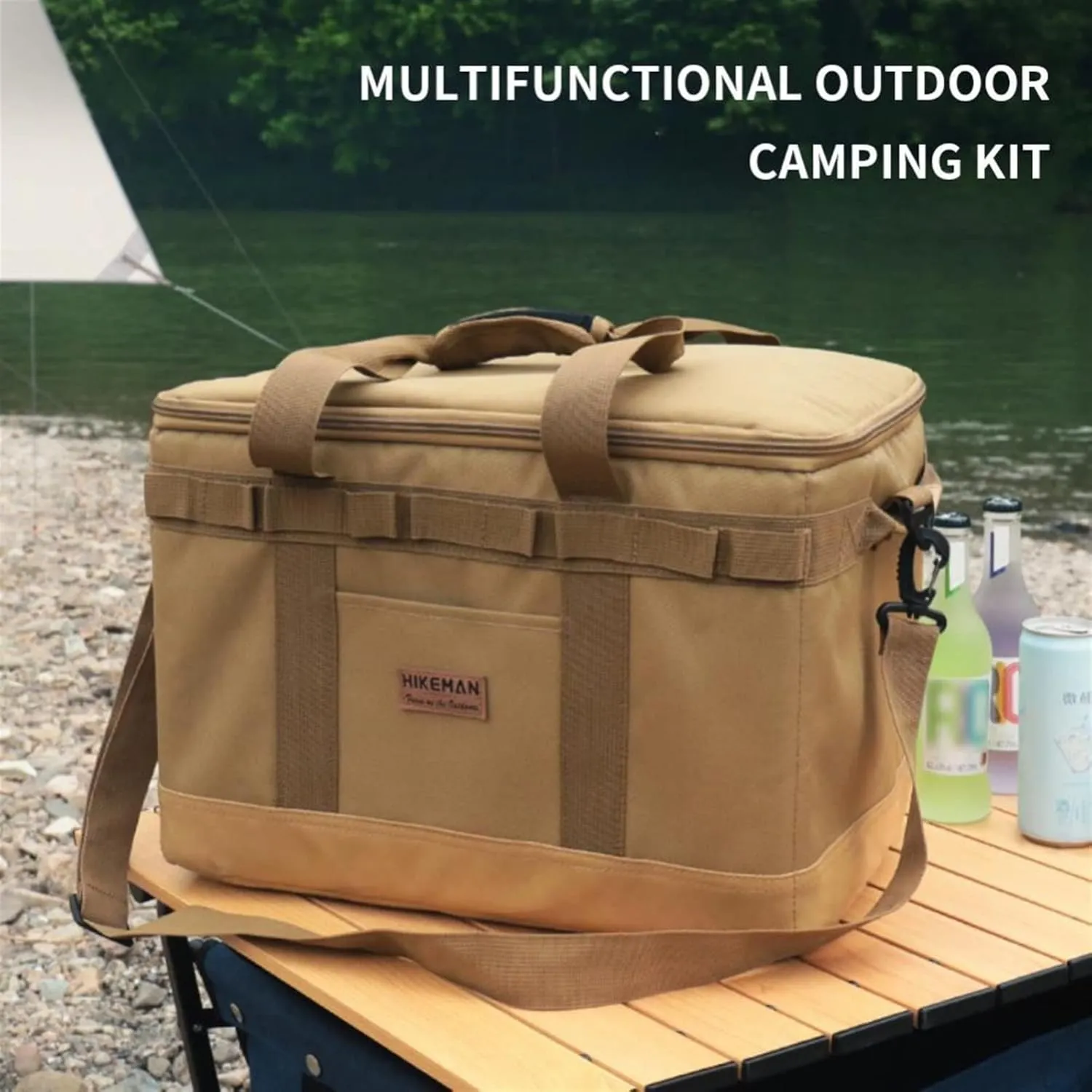 Camping Duffel Bags Outdoor Camping Bag Picnic Large Capacity Tableware Barbecue Picnic Cassette Stove Storage Bag Basket Travel Meal(Brown)